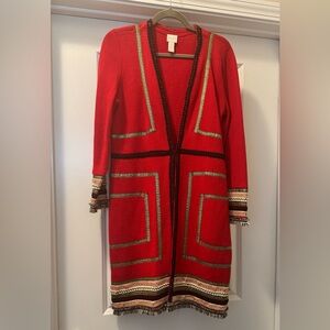 Chico's Vibrant Red and Gold Cardigan